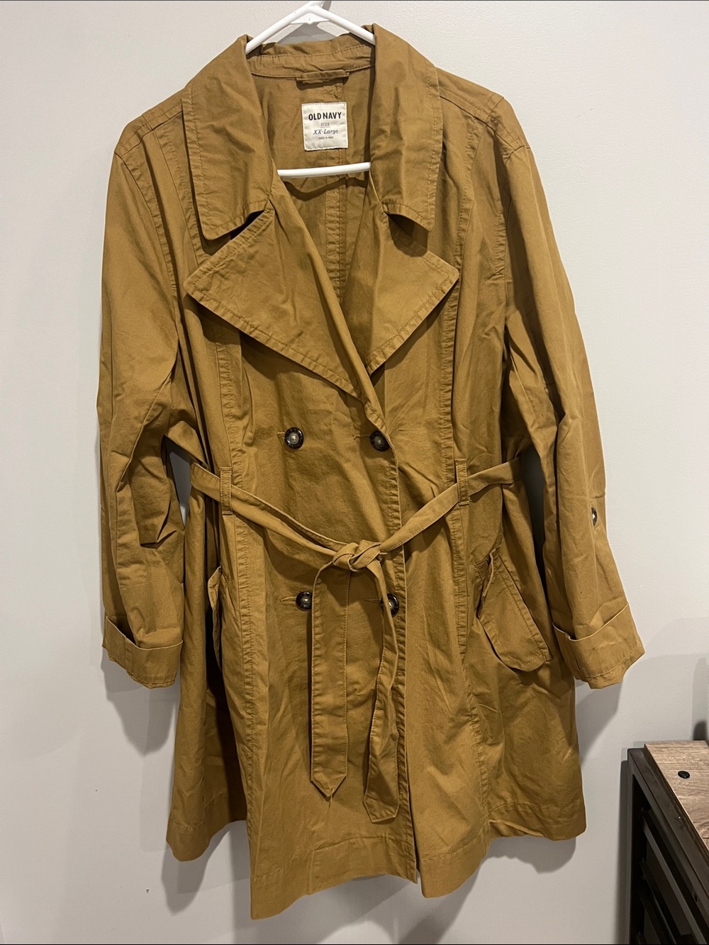 NWT Old Navy Mustard-Tan Double-Breasted Trench Coat with Belt womens XXLarge